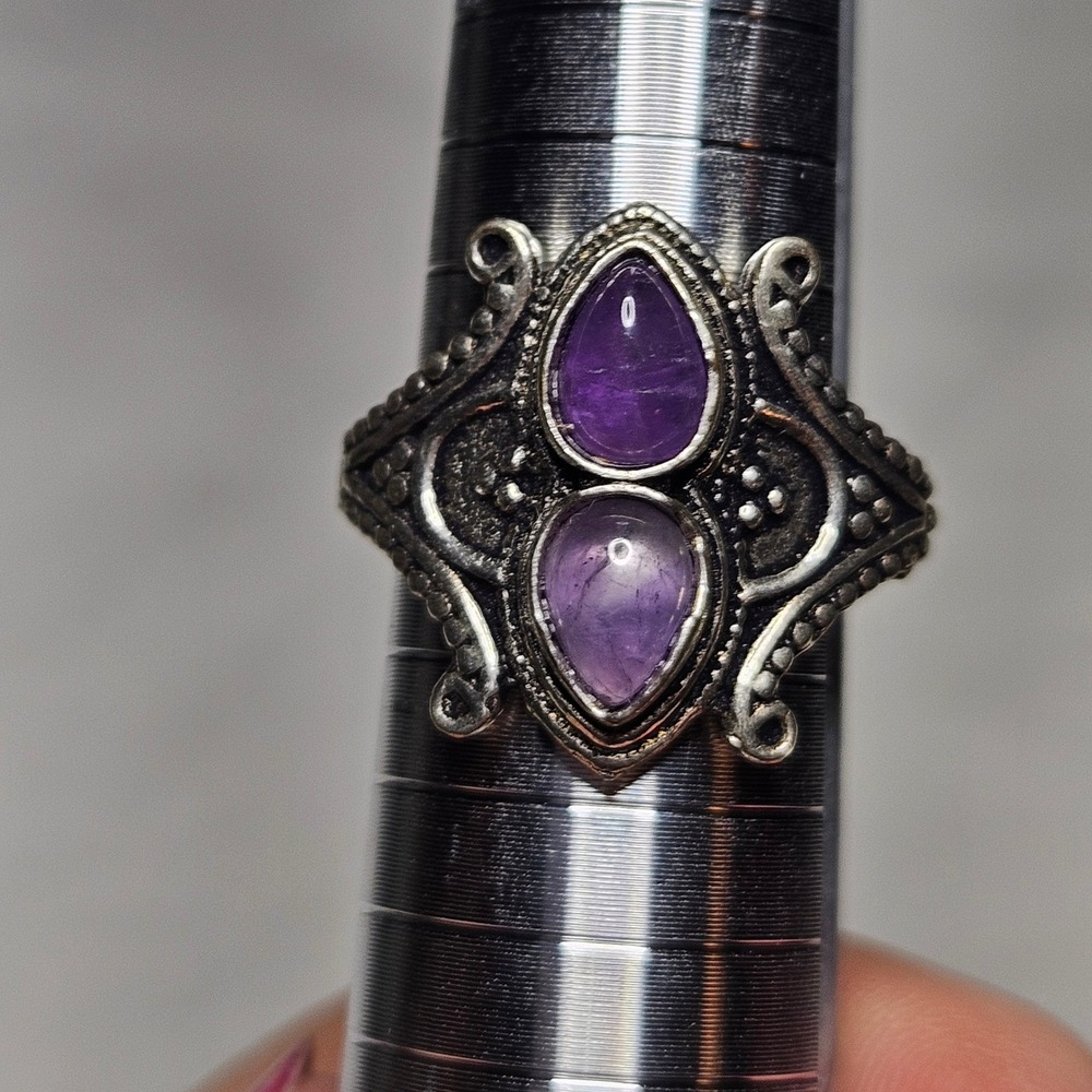 Amethyst Ring Womens Size 8.25 Purple Boho 925 Silver Statement